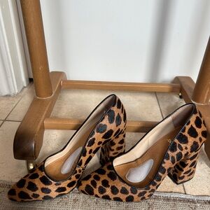 Vince Camuto Leopard Print Block Heel Pumps - Brown/Black